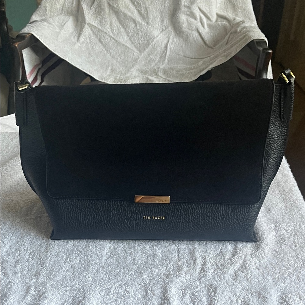 Ted Baker Black Suede and Leather Shoulder Bag